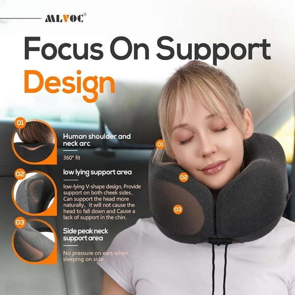 MLV Black Neck Support Travel Pillow - Picture 4 of 16